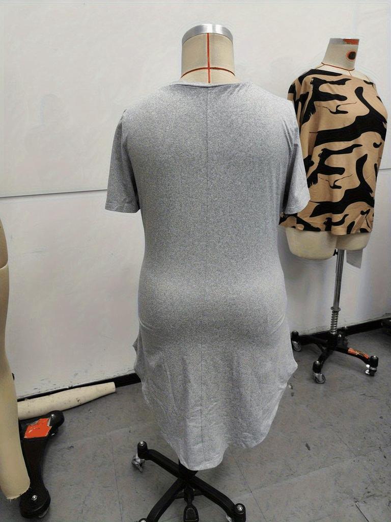 Plus Size Solid Color V-Neck Button Summer Dress for Europe & America