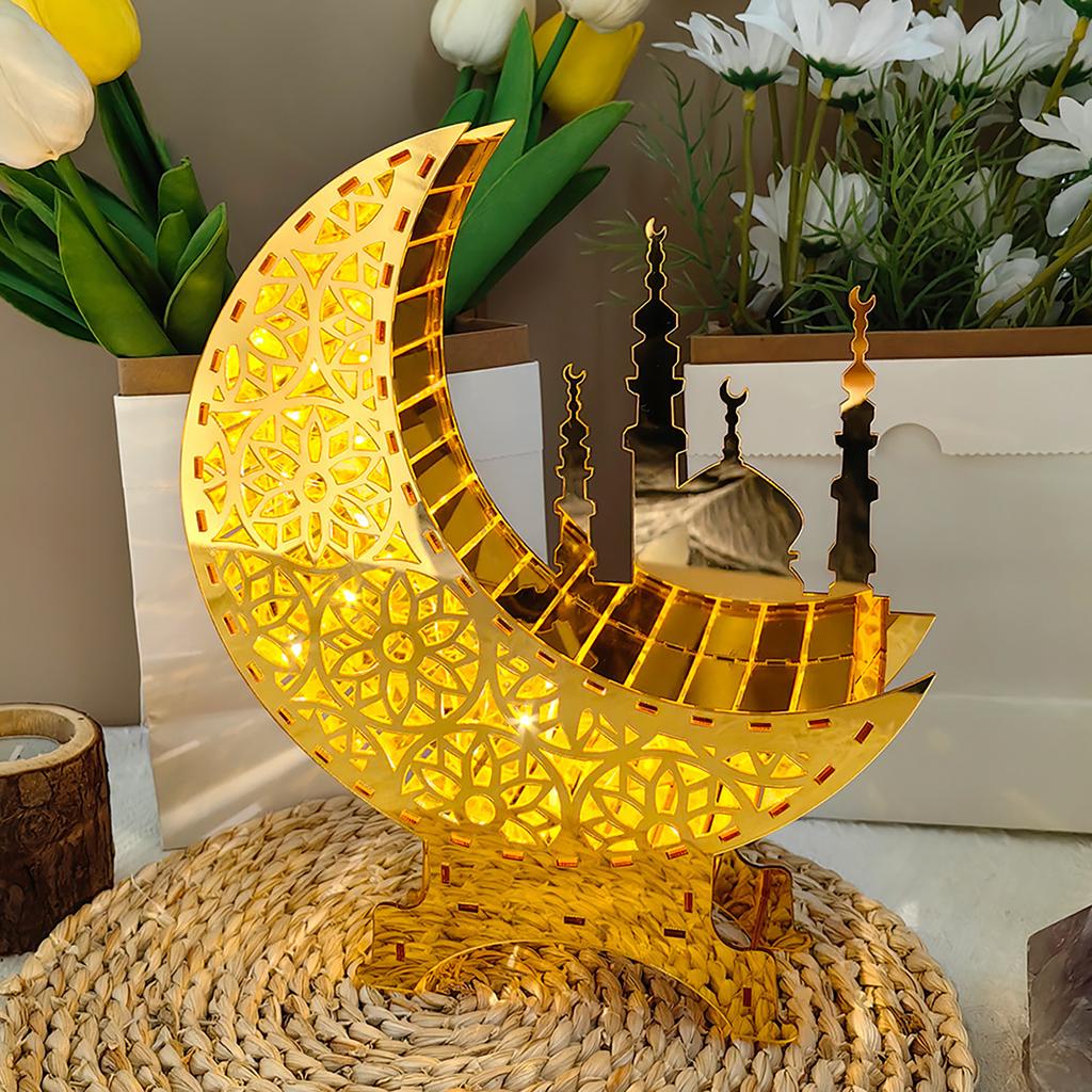 Ramadan Decorations, Ramadan Lantern Decoration, Eid Mubarak Lamp, Small Night Lights, Table Ornament, For Home Eid Party Decoration, Gold Moon Light