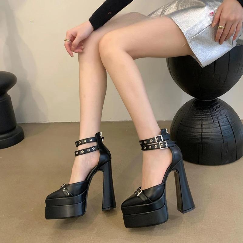 Fashion Women's Shoes 2025 Fashion Point Toe High Heels Straps Sexy Pumps for Women Buckle Casual Mary Jane Female Chunky Shoes Zapatos