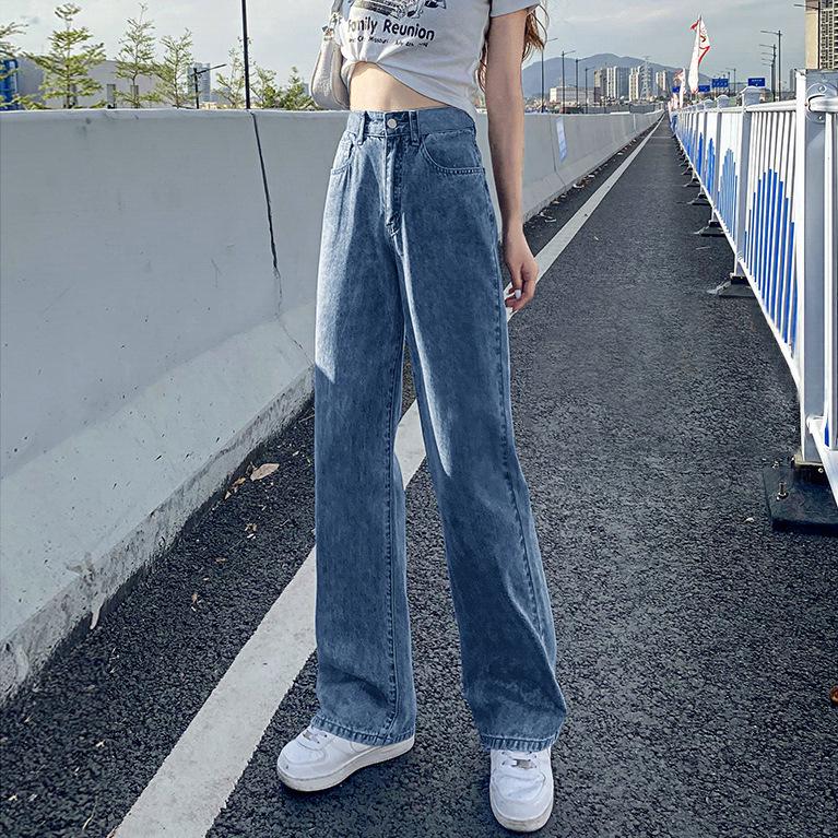 885 High-Waisted Women's Wide-Leg Jeans - Spring/Autumn 2022 Loose, Straight, Floor-Length Pants