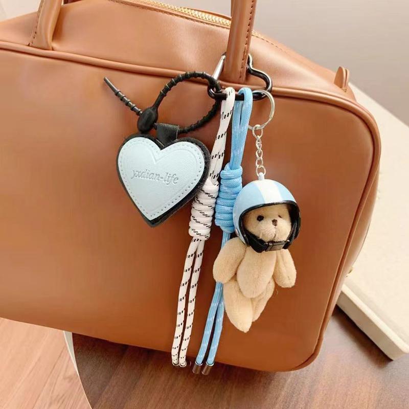 

Cute Helmet Bear Bag Pendant Woven Rope Heart Phone Key Ring DIY Bag Accessories