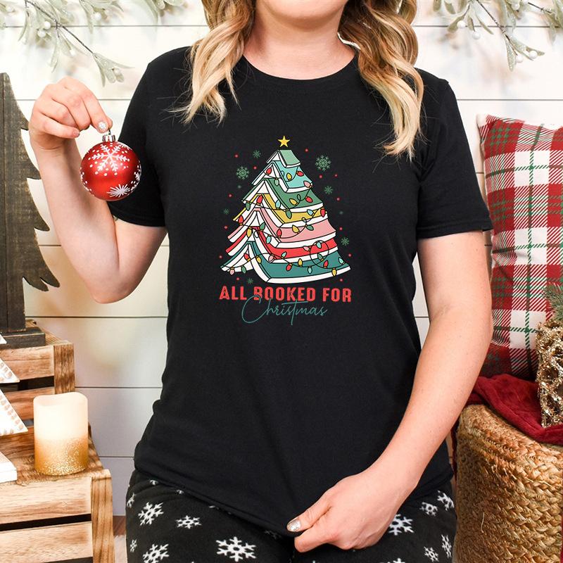 Weihnachtsschleife Kreativ Bedruckt Trendig Baumwoll-Top Lässige Sportbekleidung Locker Damen-T-Shirts Damen