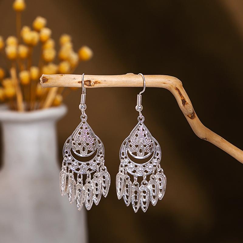 Miao Silver Tassel Dangle Earrings: Ethnic-Style Studs for Women