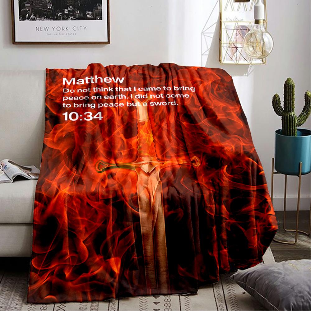 Sword and Flames with Text Design Flannel blanket for bedroom, living room, sofa, and nap