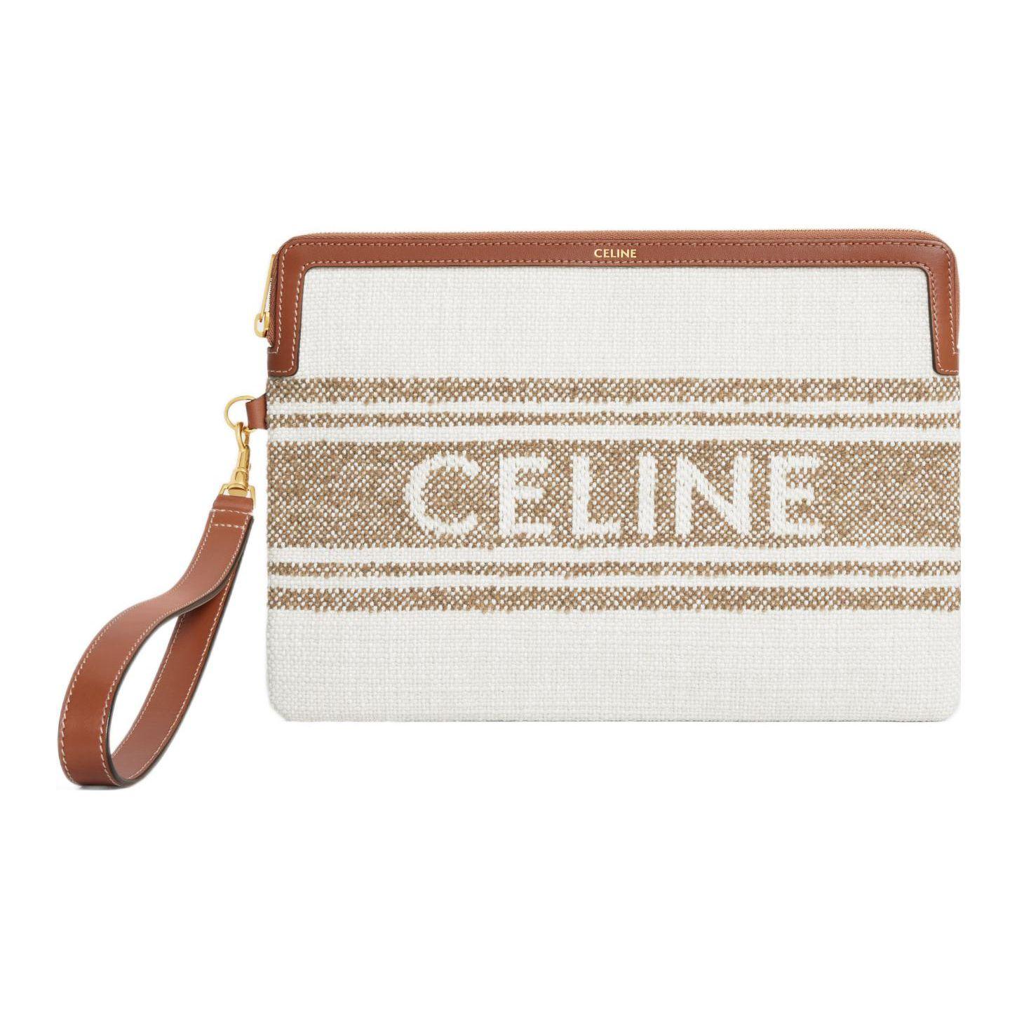 

Celine Logo Zipper Closure Jacquard Striped Fabric Clutch Small Women clutch Brown Beige 10J502FAI-18TN Basic Set (Bag+Dust Bag)