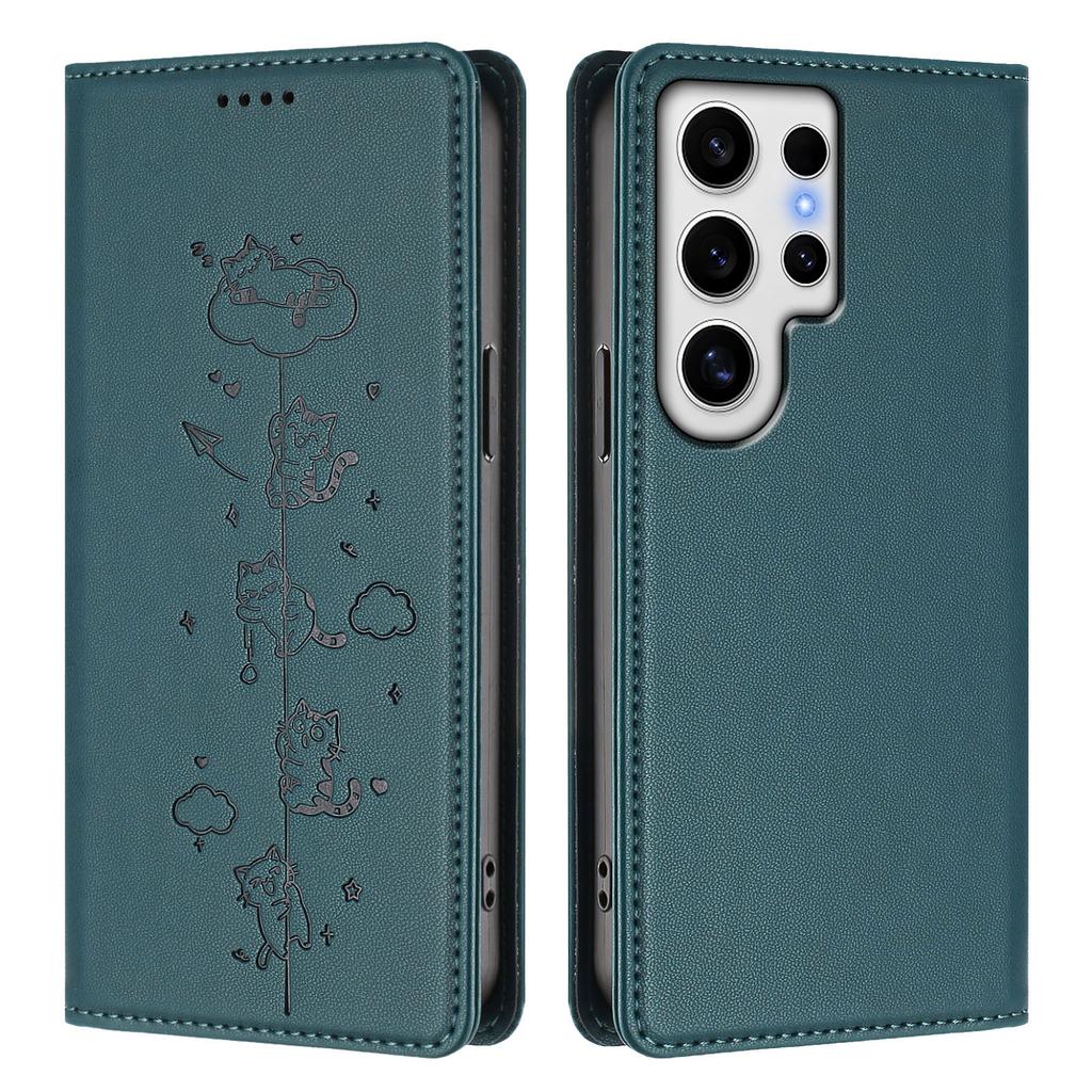 For Samsung Galaxy S24 Ultra Case RFID Blocking Wallet Stand Imprinted Cat Pattern Leather Phone Cover
