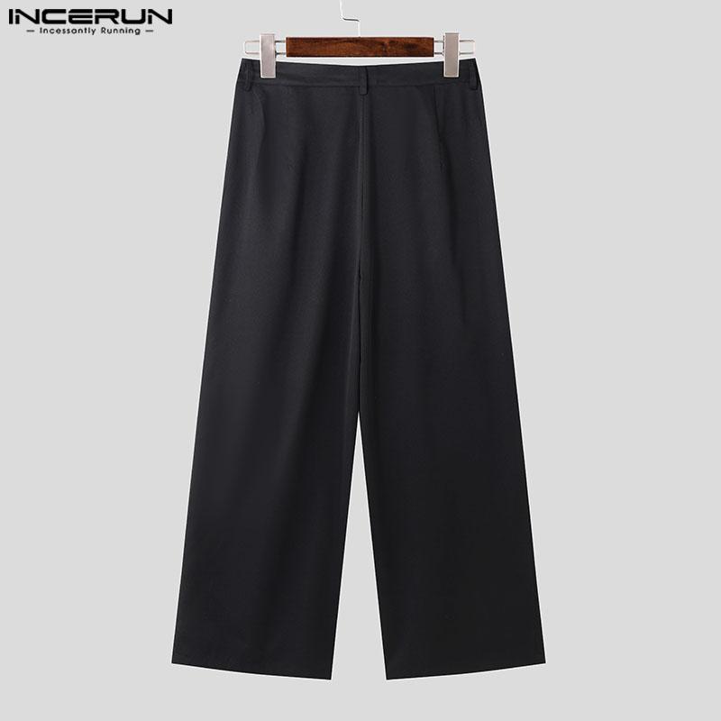 INCERUN Men Patchwork Zip-up Waist Casual Long Straight Pants Trousers