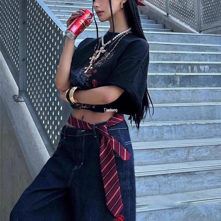 Retro American Red Striped Tie Belt: Women's Fashionable Waist Accessory 