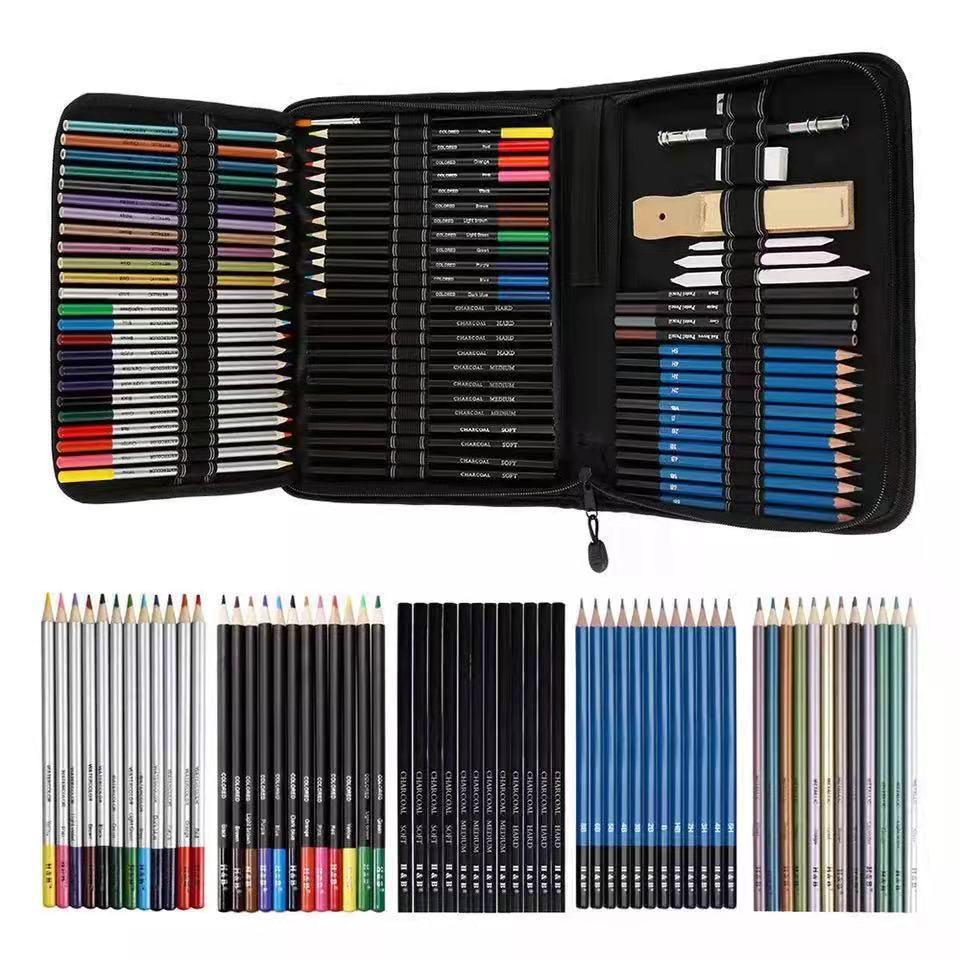 72-Piece Water-soluble & Metallic Colored Pencil Art Set for Kids
