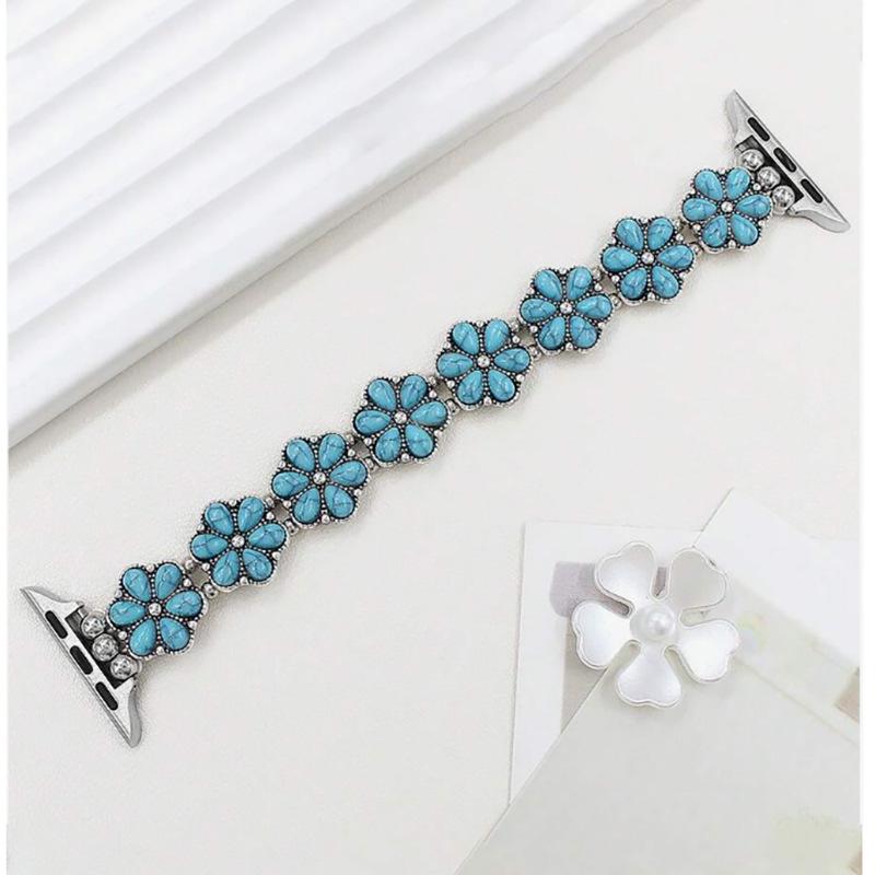 

Turquoise Flower Bracelet Smartwatch Strap for Apple Watch 38-49mm All Series 20mm синий