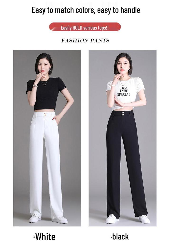 White Drapey High-Waist Wide-Leg Pants for Women - Slimming and Loose Fit for Spring & Autumn 2026
