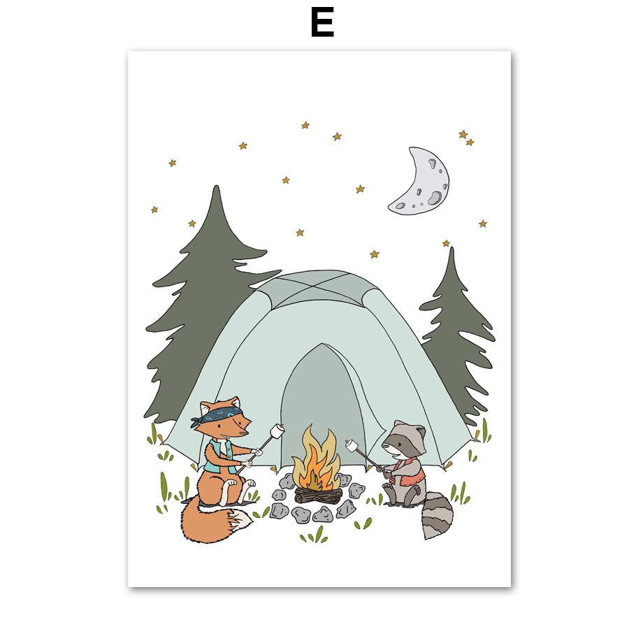 Fox Bear Rabbit Tent Arrow Nursery Wall Art Canvas Painting Cartoon Nordic Posters And Prints Wall Pictures Baby Kids Room Decor