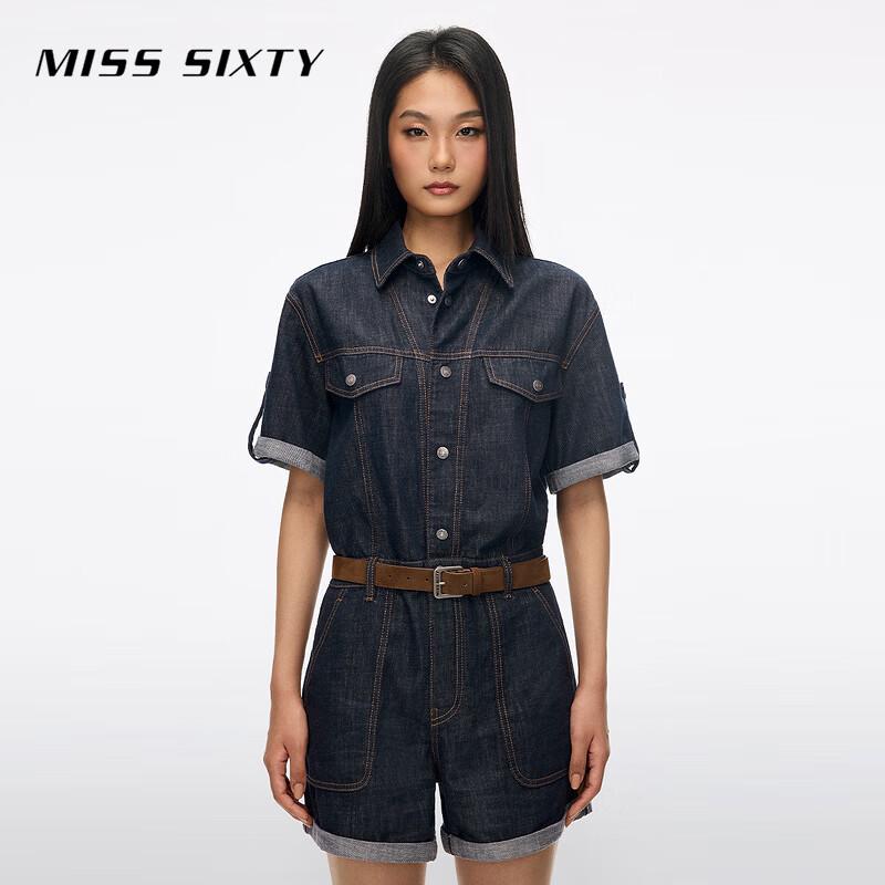 MISS SIXTY Women s Retro Denim Jumpsuit Shorts with Belt XS