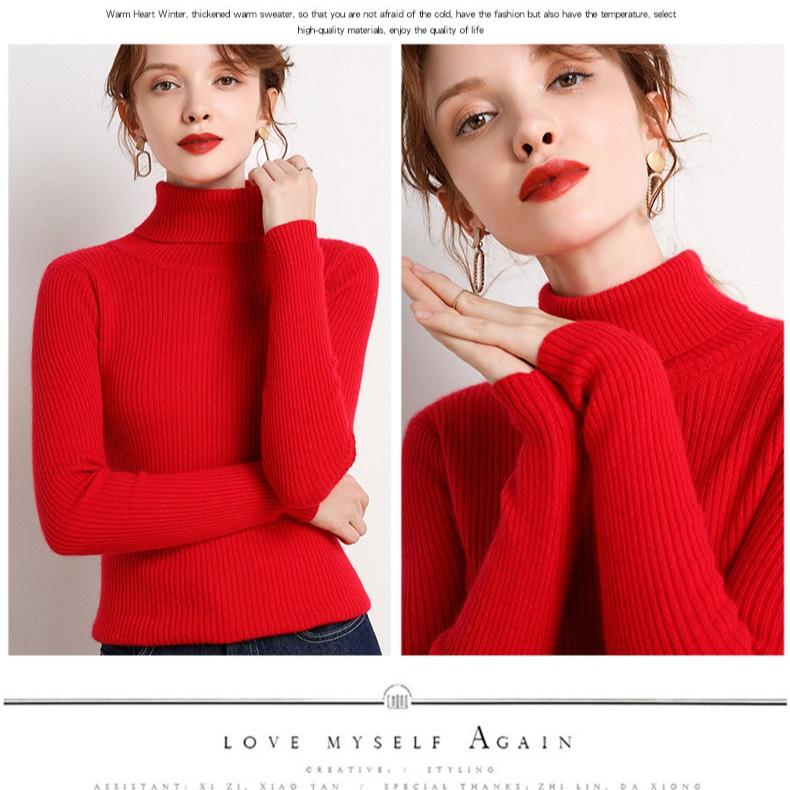 WomenTurtleneck Sweater Autumn Winter Slim Fit Pullover Tight Stretch Knit Base Shirt Long Sleeve Simple Pullover Knit Top