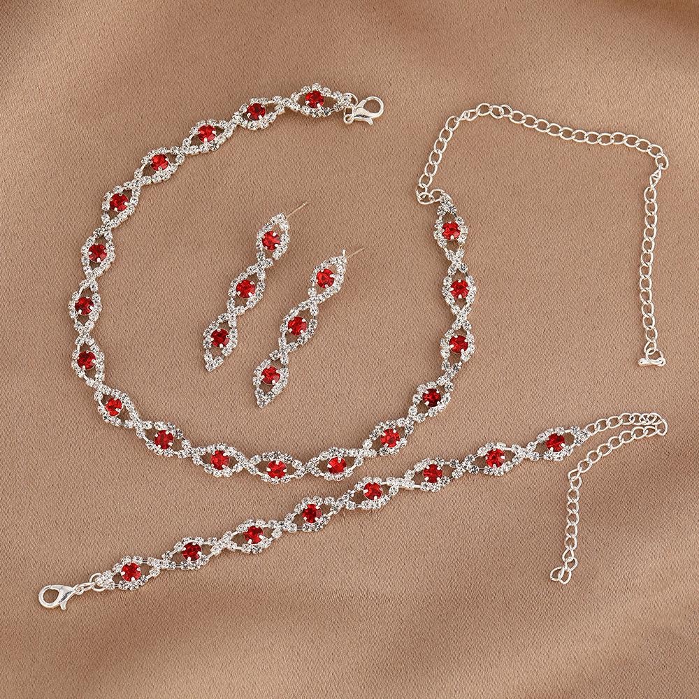 Модный Светлый Роскошный Простой Набор Украшений: Ожерелье, Серьги, Браслет, Трехкомпонентный Набор, Банкетный, Свадебный, Первый