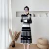 2025 Herbst/Winter Hepburn-Stil Gestreiftes Strick-Bodycon-Kleid für Damen