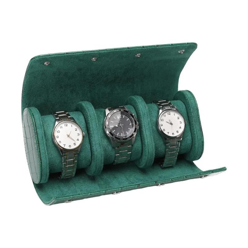 Vintage Leather Watch Storage Roll Case Shockproof Press Watch Packing Box for Home or Travel Use
