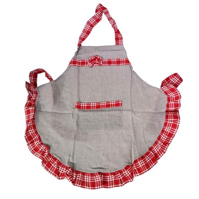 [R7704] - Ρετρό λινό ποδιά 'Belle Époque' ταυπέ κόκκινο - 70x68 εκ.