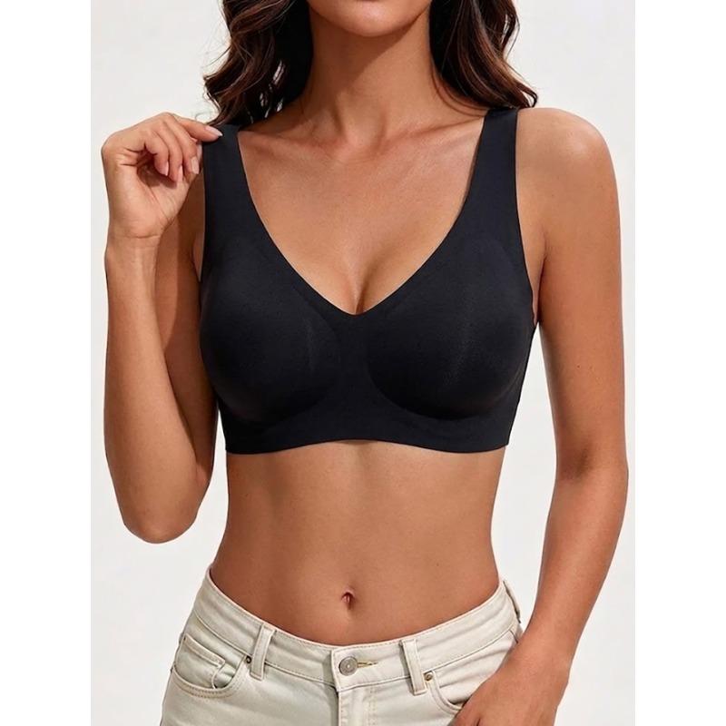Women S Plus Size Seamless Deep V Leopard Print Thin Underwire Free Bra