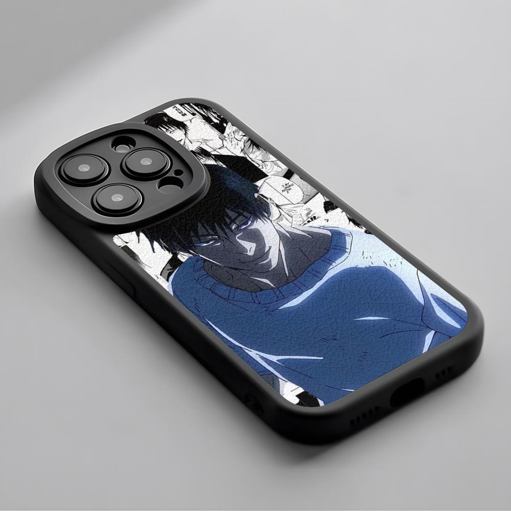 Super Cool Toji Fushiguro Anime Man Phone Case For iPhone 16 15 14 13 12 11 Plus Pro Max Luxury Lambskin Silicone Cover Black