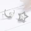 Zircon Star Moon Asymmetric Stud Earrings for Women Simple and Fashionable Star and Moon Freshwater Pearl Earrings