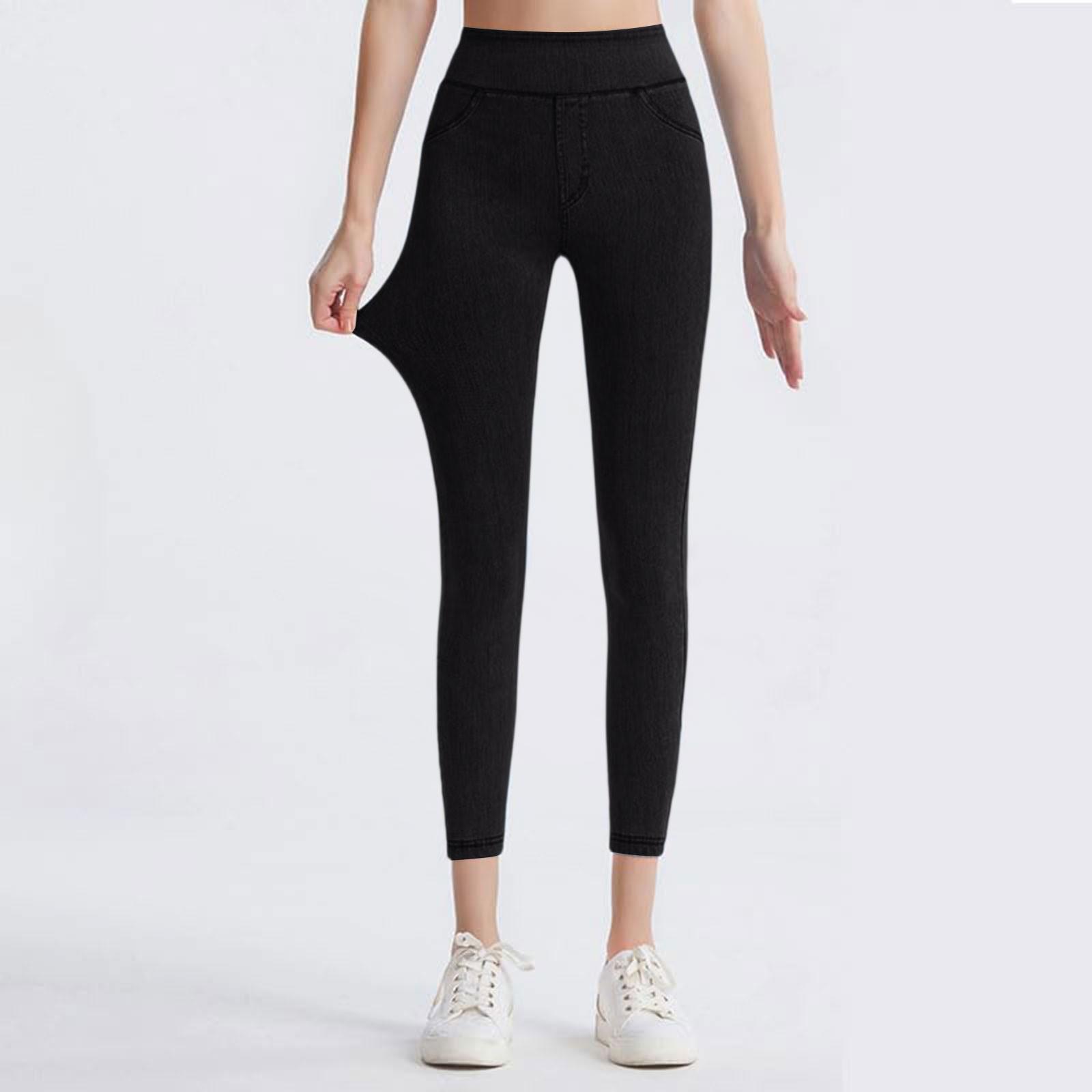 

Женские эластичные джинсовые леггинсы скинни с двойными карманами в стиле йоги L чёрный