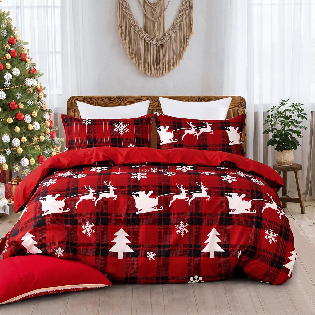 Christmas Day Large Print Quilt Cover Soft Three-Piece Bedding Kit