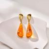 Orecchini Eleganti Retrò Ambra Autunno Inverno Catena Perle di Riso Acciaio Inossidabile Goccia d'Acqua Resina Collana Set di Gioielli da Donna
