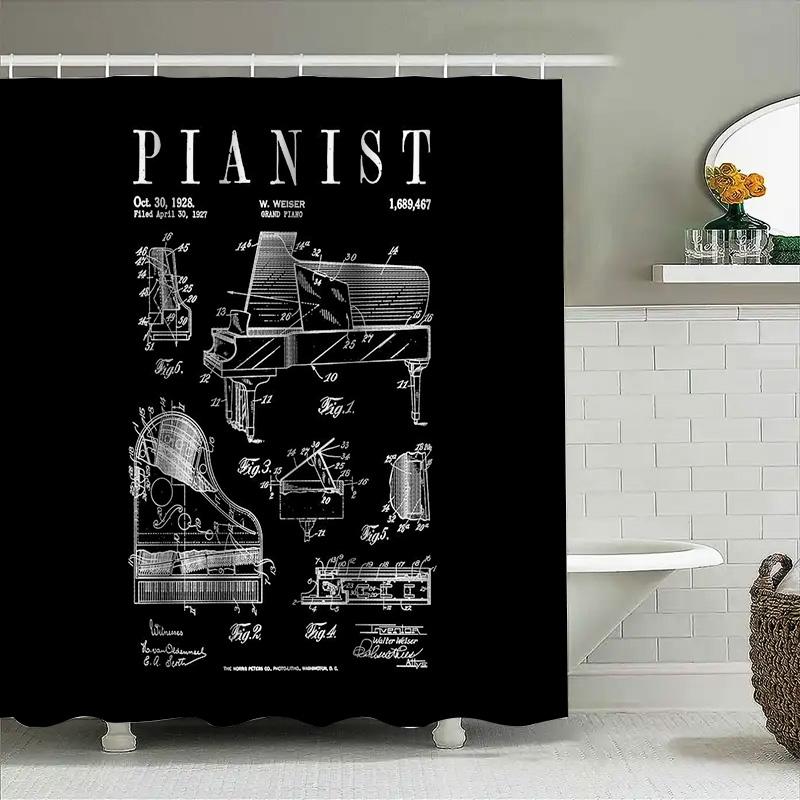 Vintage Piano Diagram Shower Curtain Rustic Music Room Decor Washable Bathroom Curtains Wall Art Home Decor Gift