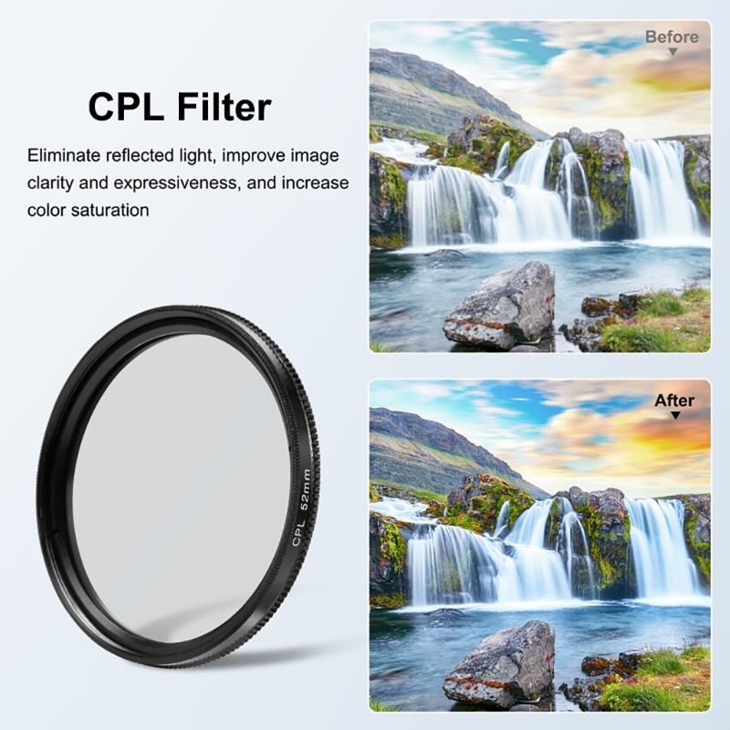 52mm CPL + UV Lens Filter with Adapter Ring for  HERO10 Black Lens Filter Camera Lens Filter Kit
