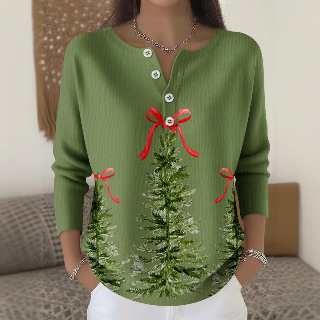 Damenmode Langarm Weihnachts-Schneeflocken-Print Top Elegantes Freizeit-Top