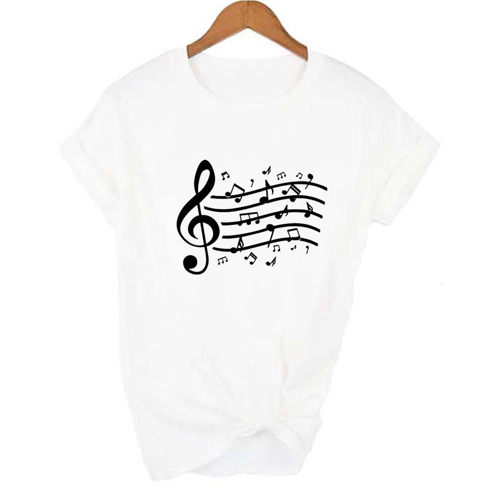 Summer Women Short Sleeve T Shirt Music Notes Print Graphic Harajuku Tees Tops Female Casual Camisetas