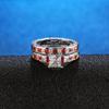 WOSIKATE  CopperSquare Zirconia Ruby Wedding Band For Women Fashion Jewelry Engagement Gift Ring Set Finger Ring Accessories