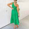 Women's Fashion Casual One Shoulder Pleated Color Medium Length Dress