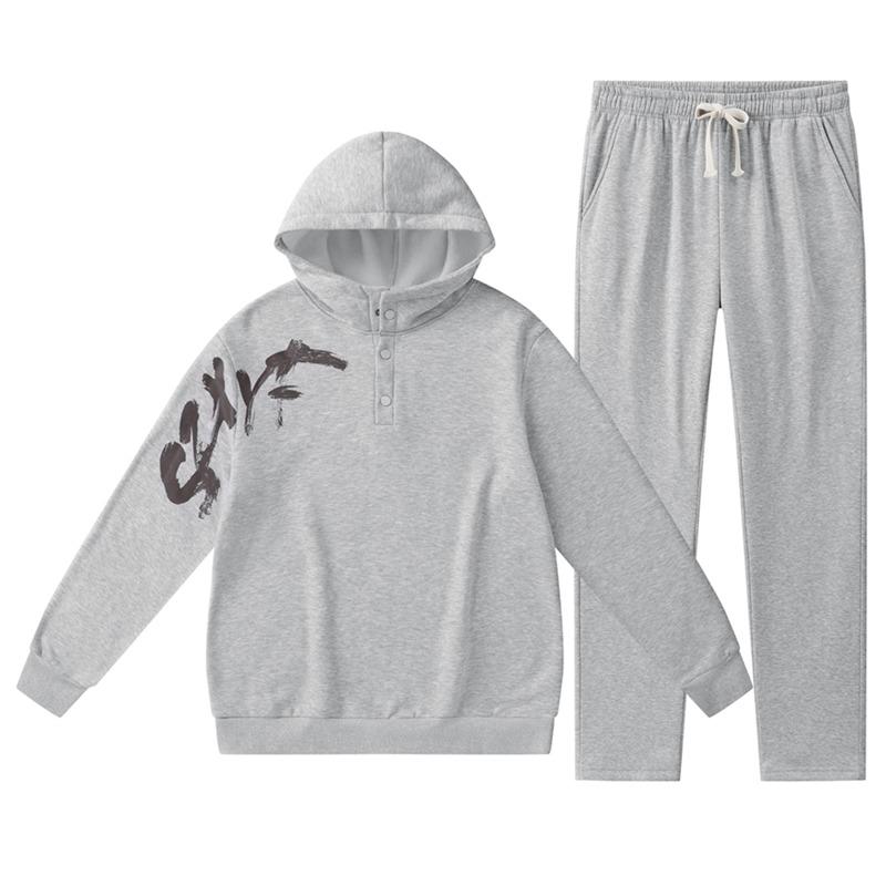 

Fleece Sweatshirt Casual Sports Hooded Loose Large Fleece Thickened Sports Pants and Sweatpants Suit S сірий колір