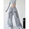 Womens High Street Hip Hop Loose Straight Leg Casual Pants