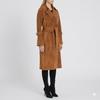 Brown Genuine Suede Lambskin Leather Women's Party Stylish Handmade Trench Coat