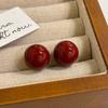 Burgundy Doudou Pearl Earrings Women'S Retro Hong Kong Style Red Earrings Raising Ear Holes Ear Sticks Sleeping Ear Accessories