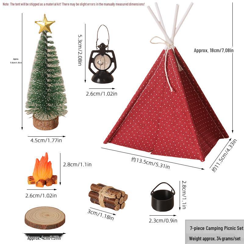 Kusawa Dollhouse Mini Camping Tent with Outdoor Picnic and Christmas Scene Props Accessories
