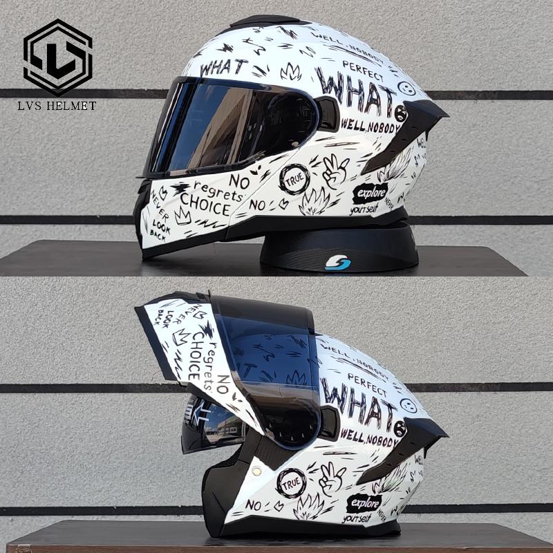 LVS Latest Motorcycle Helmet Dual Lens Modular Flip Helmet Suitable for Both Men and Women, Road Travel Full Helmet DOT 909