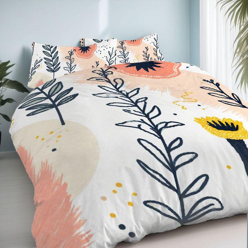 3Pc Bedding Pillowcase Quilt Cover Set White Background Flat Plant 2D Digital Printing Suitable For Bedroom Dormitory Decoration
