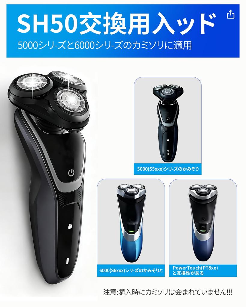 Replacement Blades for Philips 5000 Series SH Stainless Compatible Shaver Heads 50/51, Steel,