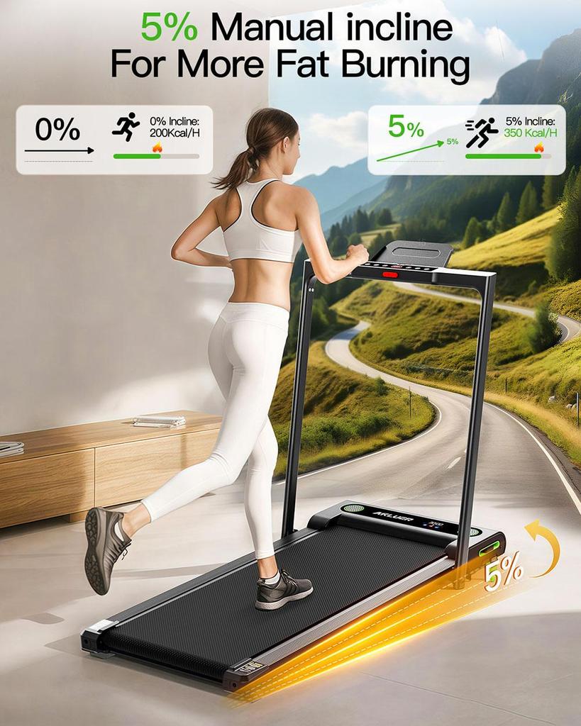 Akluer 480L-B Incline Walking Pad with Foldable Handle, 2.5HP Quiet Motor, LED Screen & Remote Control, 150kg Max Capacity, Anti-slip Belt