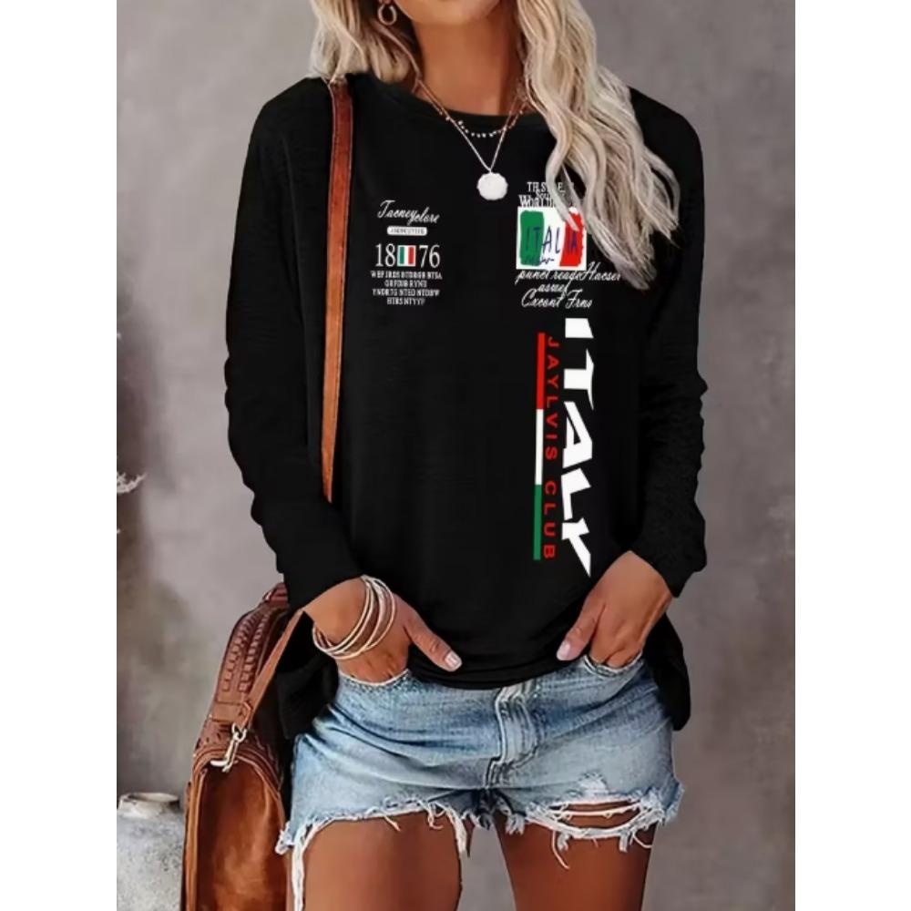 Ladies' Casual V-neck Long Sleeved Cartoon Portrait Contrasting Printed Semi Transparent Top