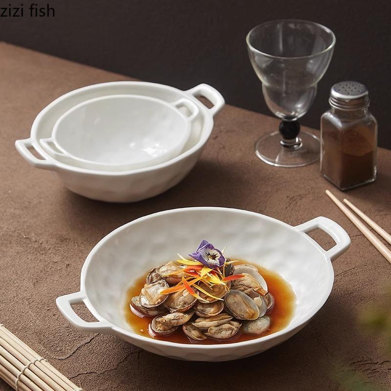 Bol à motifs en forme de marteau à double oreille, bol profond en céramique, saladier, bols à fruits, bols à soupe, cuisine moléculaire, vaisselle créative