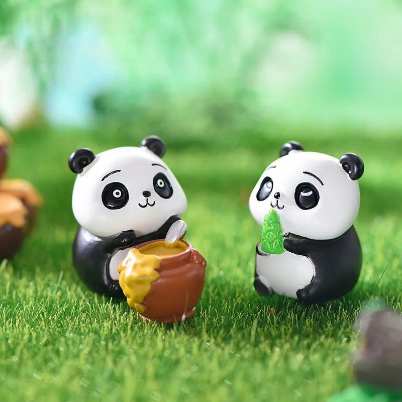 7Pcs/set Cartoon Panda Animals Miniatures Desktop Ornaments Diy Fairy Garden Decoration Moss Terrarium Micro Landscape