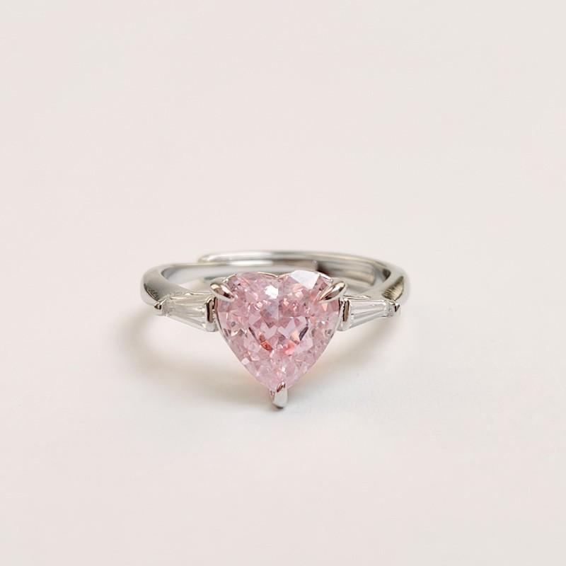 Classic S925 Sterling Silver Pink Diamond Ice Flower Adjustable Ring - Elegant and Luxurious. Adjustable