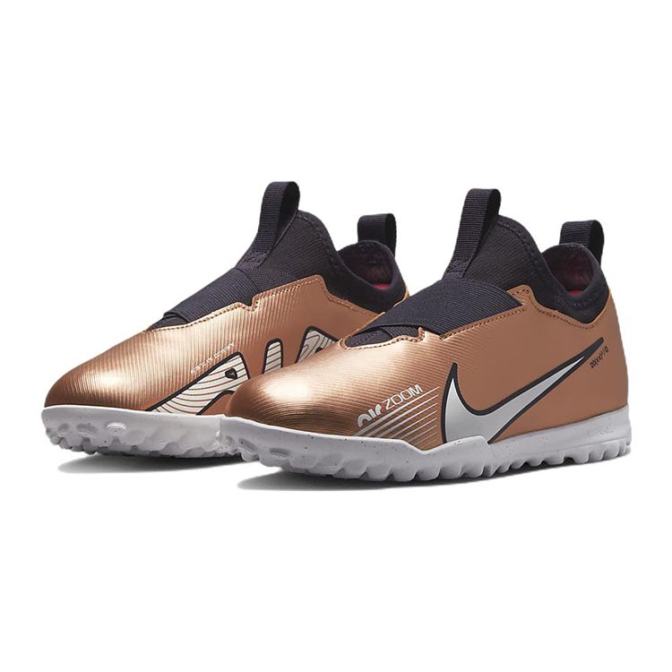 Nike Zoom Vapor 15 Academy Round Toe Lace-Up Multi-Ground Anti-Kick Durable Low-Top Soccer Shoes Kids Sneaker Gold Black DR6052-810