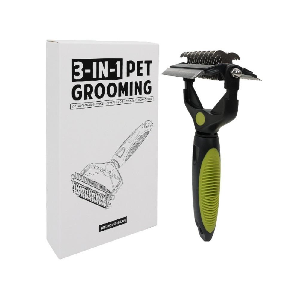 

3 In 1 Pet Deshedding Brush Stainless Steel Blade Anti-slip Handle Dog Hair Remover Portable Pet Grooming Puppy Cat Comb зелёный