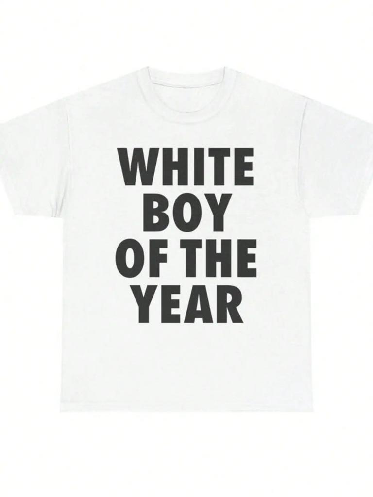 Summer Men's White Annual Boy's Letter Printed Round Neck T-shirt 100% Pure Cotton Retro Casual Street Wear Loose Short Sleeved